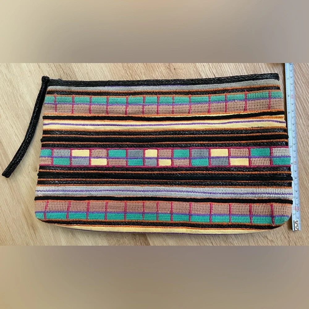 Vintage clutch Almondo Originals bag large colorful wrist strap wristlet purse